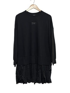 DKNY Girls Black Layered Sweatshirt Dress Cut Out Hem Size 16 Long Sleeves
